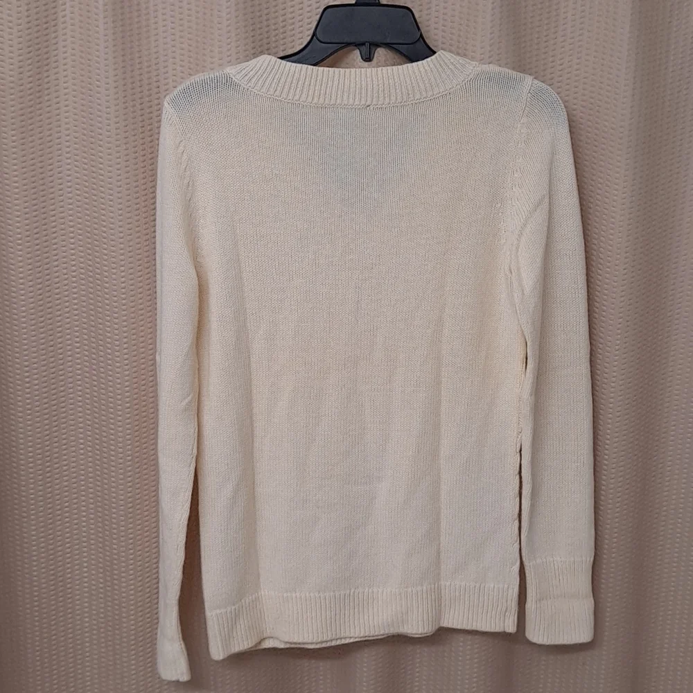 Talbots Cream Colored Lambswool Blend Soft Cable Knit Sweater Cabincore Skandi
